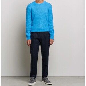 NN07 Sweater Mens Small Solid Blue Pullover Crew Alpaca Mohair WALTHER $315